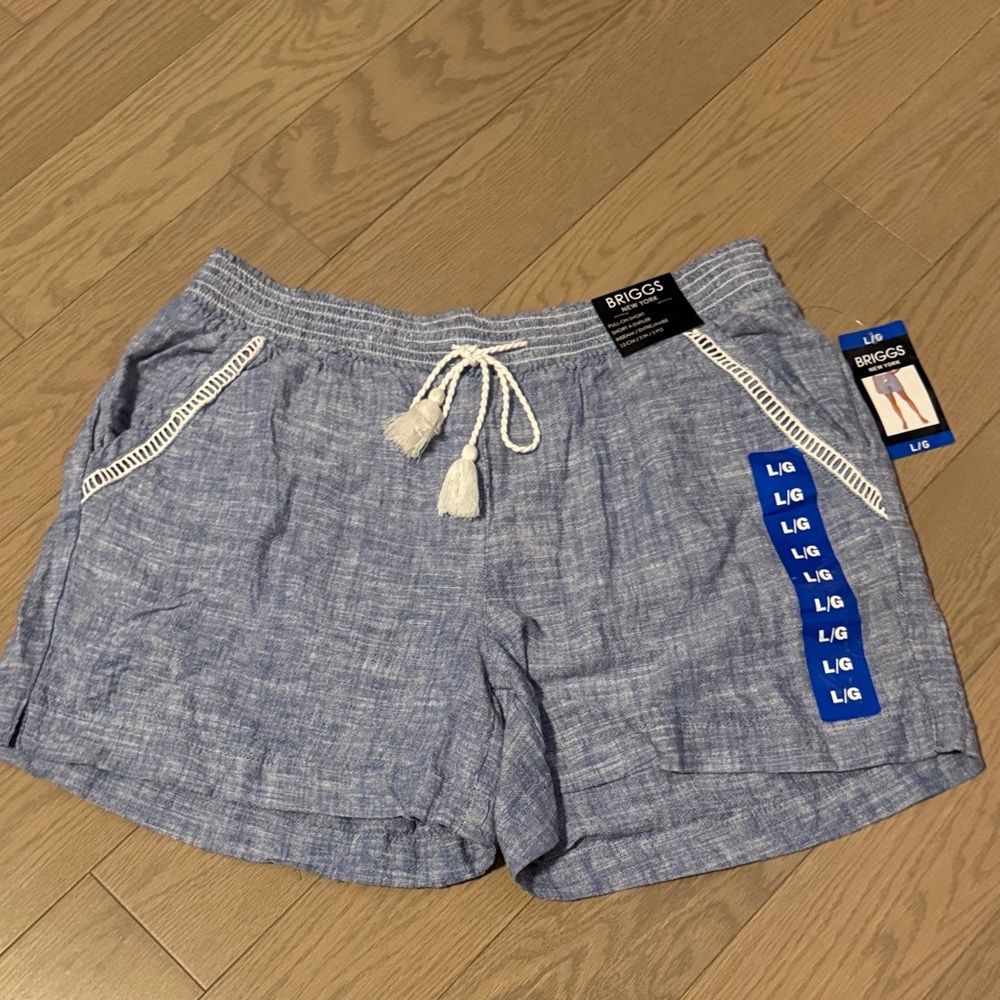 size L Blue & White Briggs New York Women's Linen Blend shorts